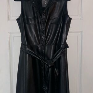 Vintage Julio Faux Leather Sleeveless Shirt Dress